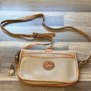 vintage Dooney & Bourke All-Weather Leather Saddle Crossbody Bag in taupe